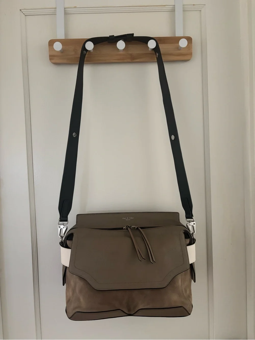 rag & bone Taupe Leather & Suede Messenger Bag with Black Strap